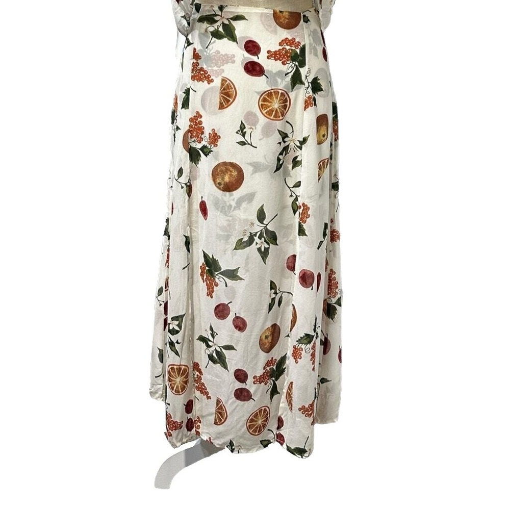 Reformation Cream Skirt with Green and Red Floral Print